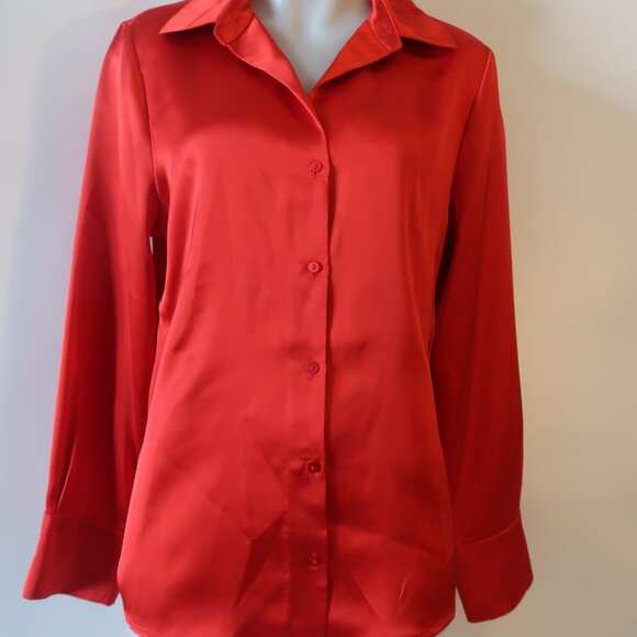 Womens BEAUTIFUL By Lawrence Zarion Red Button Down Blouse S - Picture 2 of 5